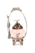 Victorian Silver  Pink Satin Glass Pickle Castor