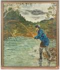 American School Fishing Oil on Board