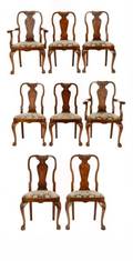 Set of 8 English Queen Anne Style Dining Chairs