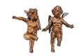 Pair Continental Carved Wood Winged Cherubs