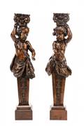 Pair of Carved Walnut Figural Cherub Pedestals