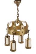 Arts and Crafts Hammered Brass  Glass Chandelier