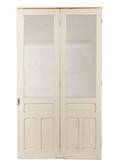 Pair Folding Paneled Hand Etched Glass Doors