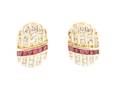 Pair 18k Yellow Gold Ruby  Diamond Earrings