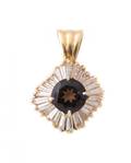 14k Yellow Gold Smoky Quartz  Diamond Pendant