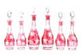Set of 6 Cranberry Cut Clear Crystal Decanters