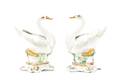 Pair Mangani Enameled Porcelain Swan Figurines