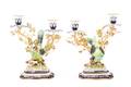 Pair Mangani Gilt  Porcelain Bird Candleabra