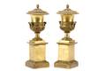 Pair French Neoclassical Gilt Metal Urns on Stands