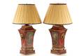 Pair Neoclassical Style Red  Gold Tole Lamps