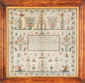 Silk on linen Adam  Eve sampler