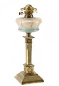 Neoclassical Style Brass  Art Glass Oil Lamp