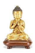 Small Chinese Gilt Buddha on Rosewood Stand