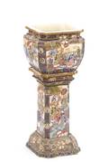 Japanese Satsuma Jardiniere on Stand Signed