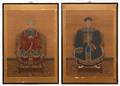 Pair of Large Chinese Ancestral Portraits on Silk