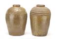 Pair of Small Green Glazed Terra Cotta Olive Jars