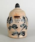 Fine stoneware bank dated 1874 attributed to Peter Hermann Baltimore