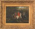 Contemporary oil on canvas landscape with three men on horseback