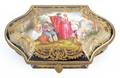 Sevres style porcelain dresser box with hand painted courtyard scene