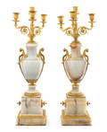 A Pair of Continental Gilt Bronze Mounted Onyx FourLight Candelabra