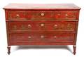 A Louis XVI Style Chinoiserie Red Lacquer and Gilded Commode
