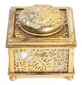 A Tiffany Studios Gilt Bronze and Slag Glass Inkwell