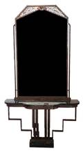 A French Hand Wrought Iron Marble Mirror and Console Table