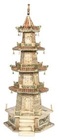A Chinese Carved and Stained Bone Pagoda