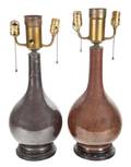 A Pair of Metallic Glazed Ceramic Table Lamps