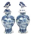 A Pair of Delft Lidded Vases