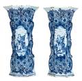 A Pair of Delft Blue and White Flared Panel Form Vases