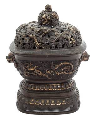 A Covered Chinese Bronze Incense Burner