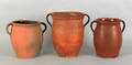 Three large Pennsylvania redware two handled crocks 19th c