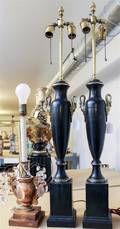 A Pair of Brass and Ebonized Lamps