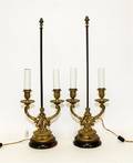 A Pair of Louis XVI Style Gilt Bronze TwoLight Candelabra Mounted as Lamps