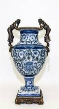 A Gilt Metal Mounted Blue and White Porcelain Vase