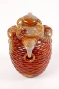 Chinese Carved Red  Green Agate Lidded Jar