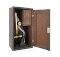 Early brass microscope with mahogany case