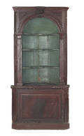 George III painted pine threepart barrel back corner cupboard ca 1770