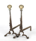 Pair of Continental brass and wrought iron andirons ca 1700