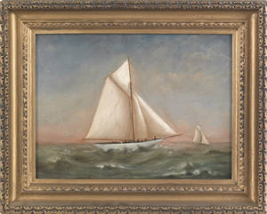Pair of oil on canvas ship portraits