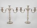 PAIR OF STERLING SILVER THREESOCLE CANDELABRUM