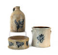 Threepiece cobalt decorated stoneware