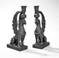 Pair of Wedgwood Black Basalt Griffin Candlesticks