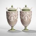 Pair of Wedgwood Tricolor Jasper Dip Vases and Covers