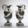 Pair of Modern Wedgwood Black and White Jasper Wine and Water Ewers