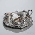Threepiece George III Sterling Silver Tea Service with Associated Silverplate Tray