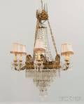 Empirestyle Brass and Crystal Sixlight Chandelier