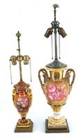 Two Paris porcelain urns converted to a table lamps