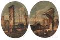 Venetian School 18th Century Style Pair of Oval Capriccio Landscapes
